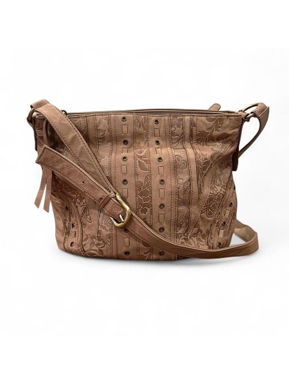 Vintage Y2K Tooled Floral Leather Shoulder Bag